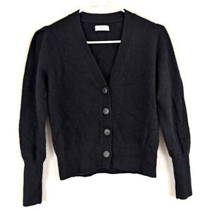 Italic sz S 100% Cashmere Crop Cardigan Sweater black ls buttons 3531